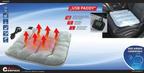 Compass PADDY fűthető üléspárna USB termosztáttal – Szürke, 43 × 43 × 6 cm