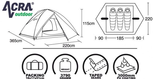 Acra BROTHER ST06 sátor, 3 személyes, kétponyvás
