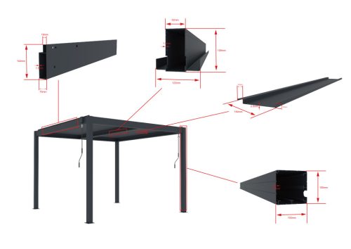Bioklimatikus pergola G21 Austin 3×3 m, antracit színű alumínium